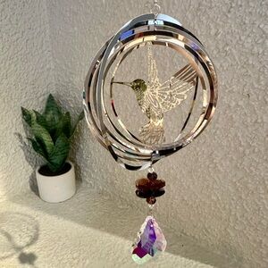 Silver Hummingbird Crystal Sun Catcher